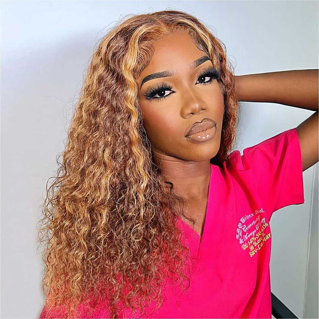 Hiriremy 16 Inch Ombre Highlight Curly Bob Wig Human Hair For Black Women Wear And Go Glueless 13X4 Hd Honey Blonde Highlight De