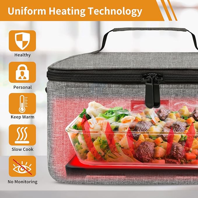 Portable Oven | 110V Portable Food Warmer | Mini Portable Microwave Electric Heated Lunch Box for Cooking & Reheating Food in Office, Dorm, Hotel, Potlucks, Travel, Home | Aotto