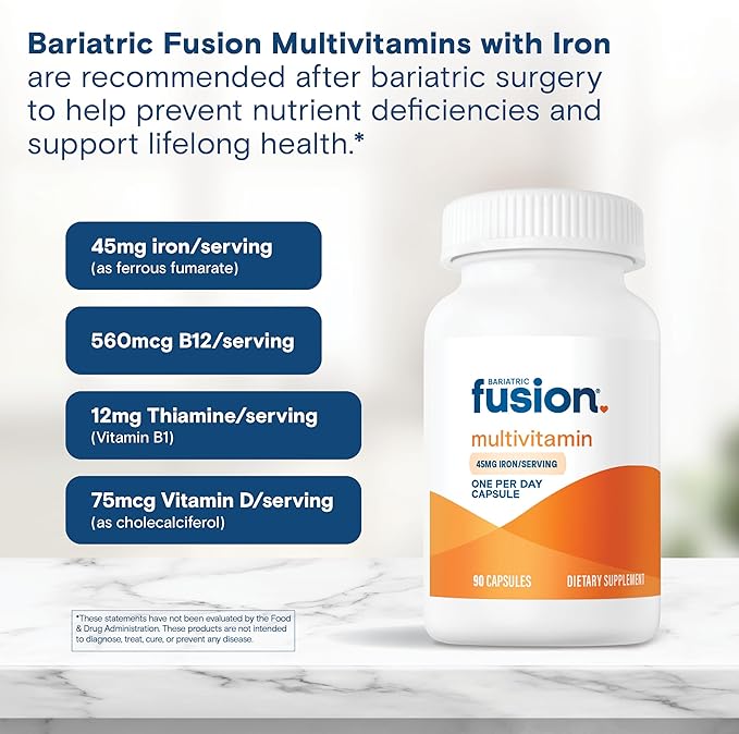 Bariatric Fusion One Per Day Bariatric Multivitamin with Iron | Easy to Swallow Capsule | Vitamin for Bariatric Surgery Patients | Gastric Bypass and Sleeve Gastrectomy | 90 Count | 3 Month Supply