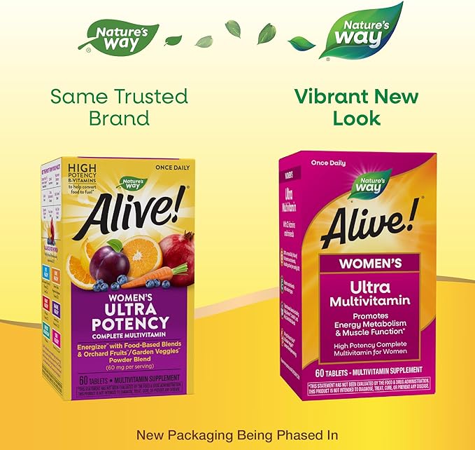 Nature's Way Alive! Women's Daily Ultra Multivitamin, High Potency Formula, Promotes Energy Metabolism and Muscle Function*, with Methylated B12, 60 Tablets