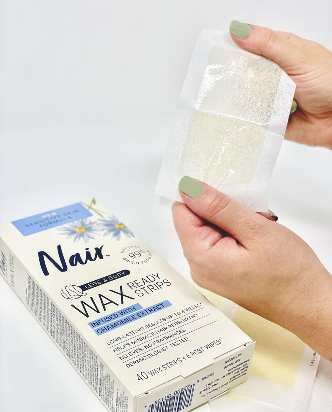 Nair Sensitive Hair Remover Wax Ready Strips, Legs and Body Hair Removal Wax Strips, 40 Count