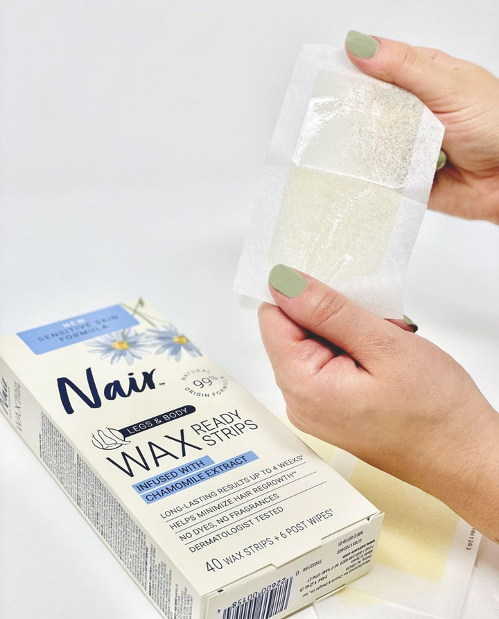 Nair Sensitive Hair Remover Wax Ready Strips, Legs and Body Hair Removal Wax Strips, 40 Count