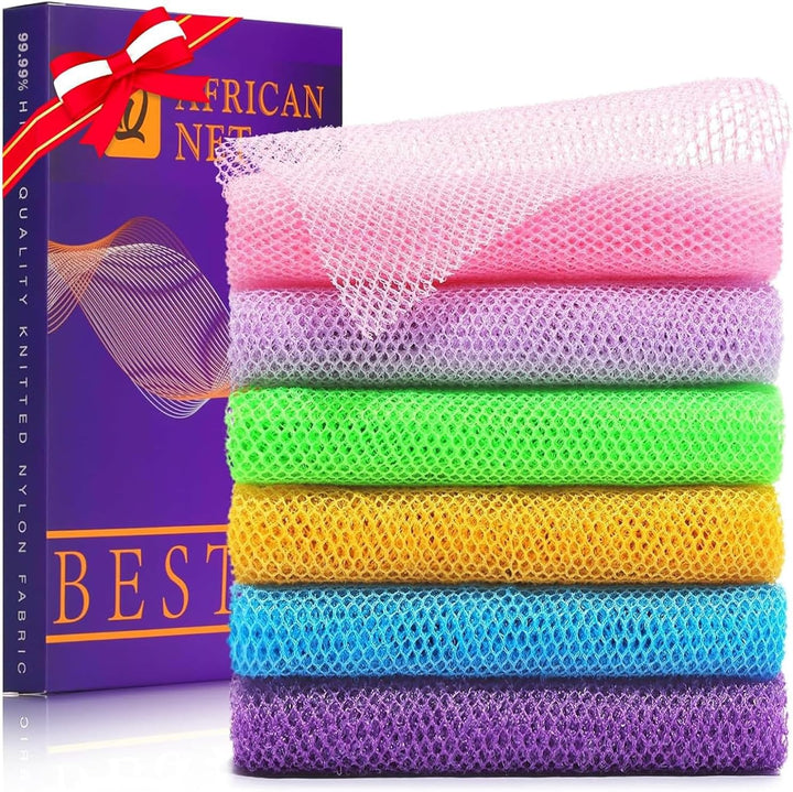 3-Piece African Net Bath Sponge Set | Exfoliating Body Scrubber | Black, Blue, Brown