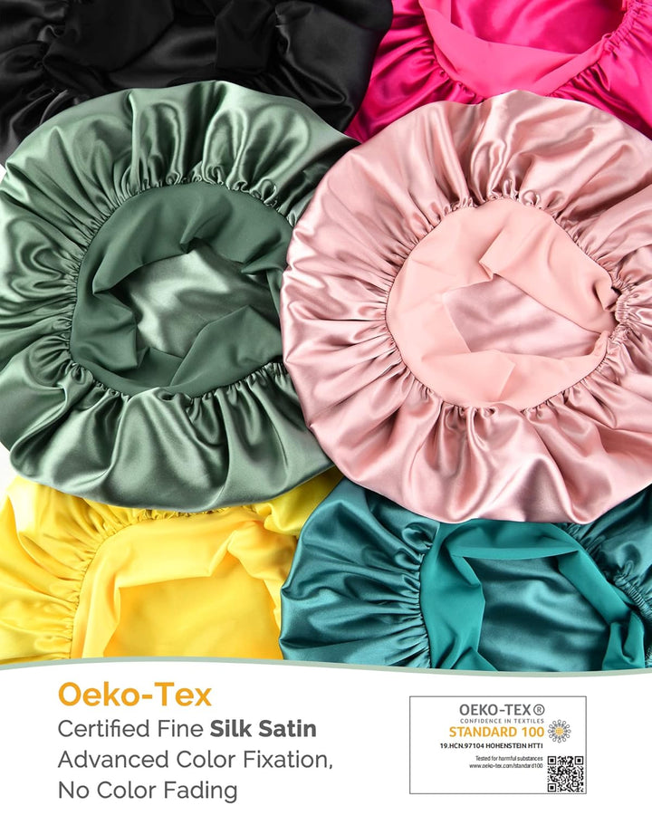 Silk Sleeping Bonnet for Women | Double Layer Satin Lined | Curly Hair, Black