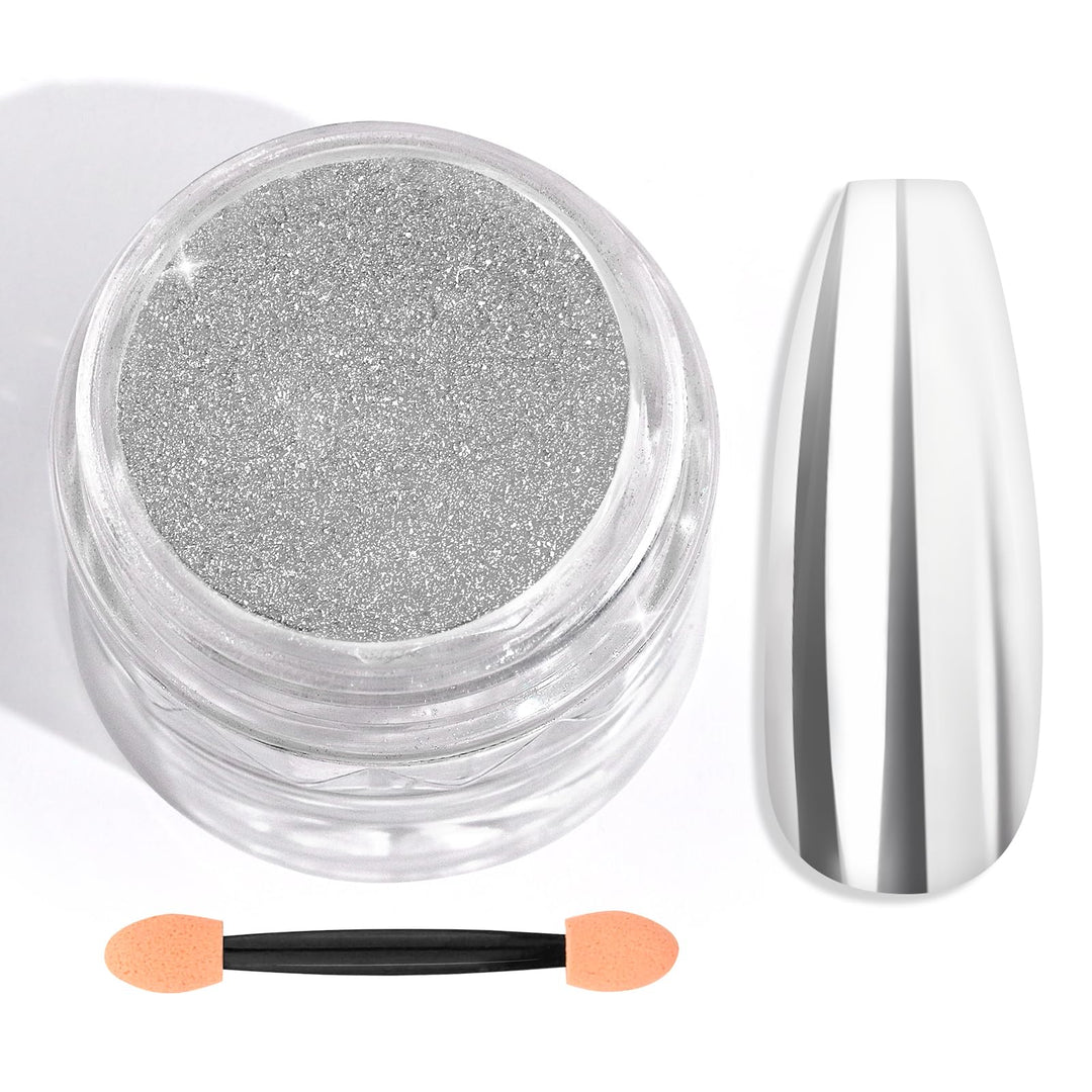 Saviland Silver Chrome Nail Powder - 1g Metallic Mirror Effect Chrome Powder for Gel Nails, Manicure Nail Art Pigment Silver Chrome Powder Nail Decoration Glitter Dust for Nail Art Gel Polish Home DIY