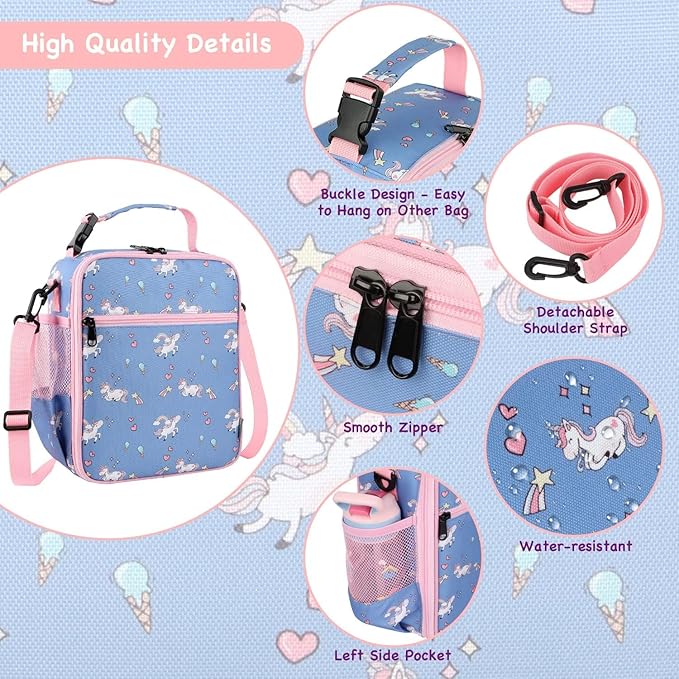 Kids Insulated Lunch Box Bag, Thermal Picnic Cool Bags with Adjustable Strap for Adults Children Women Men Boys Girls School Work (Little HorsePony)