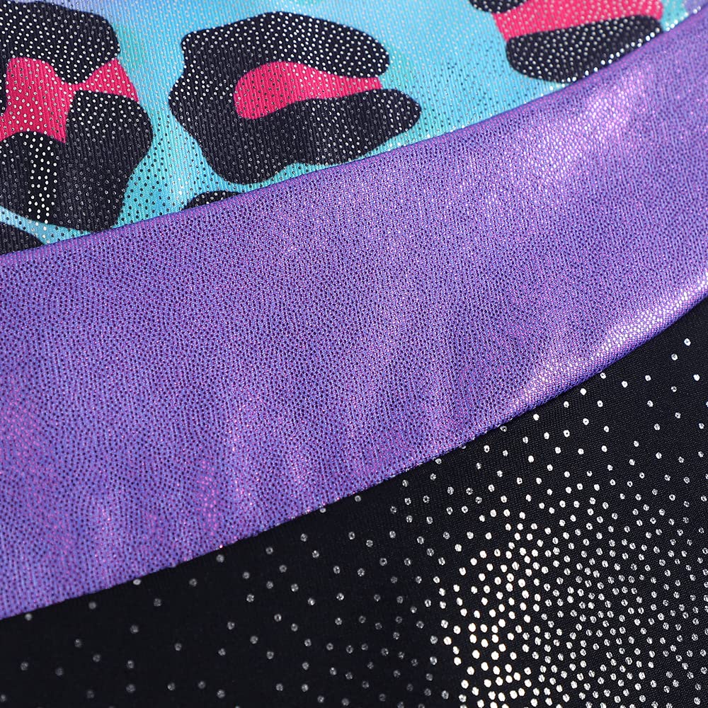DAXIANG Leotards for Girls Gymnastics with Shorts Leopard Dance Unitards Biketards Pink Purple
