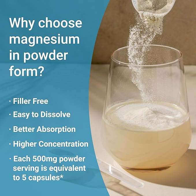 Magnesium Glycinate Powder for Sleep & Relaxation, 1lb (16oz) | 500mg Chelated for High Absorption | Peach Mango Flavor | Muscle & Bone Support | Sugar-Free, Bitterless, Non-GMO, Vegan