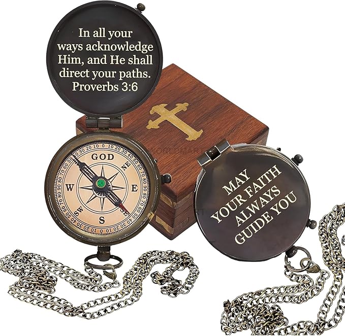 Baptism Gifts for Boys - Engraved Working Handmade Compass with Scripture - Religious, Christian, Catholic, Christening, First Communion, Confirmation Gifts for Teenage Boys and Men