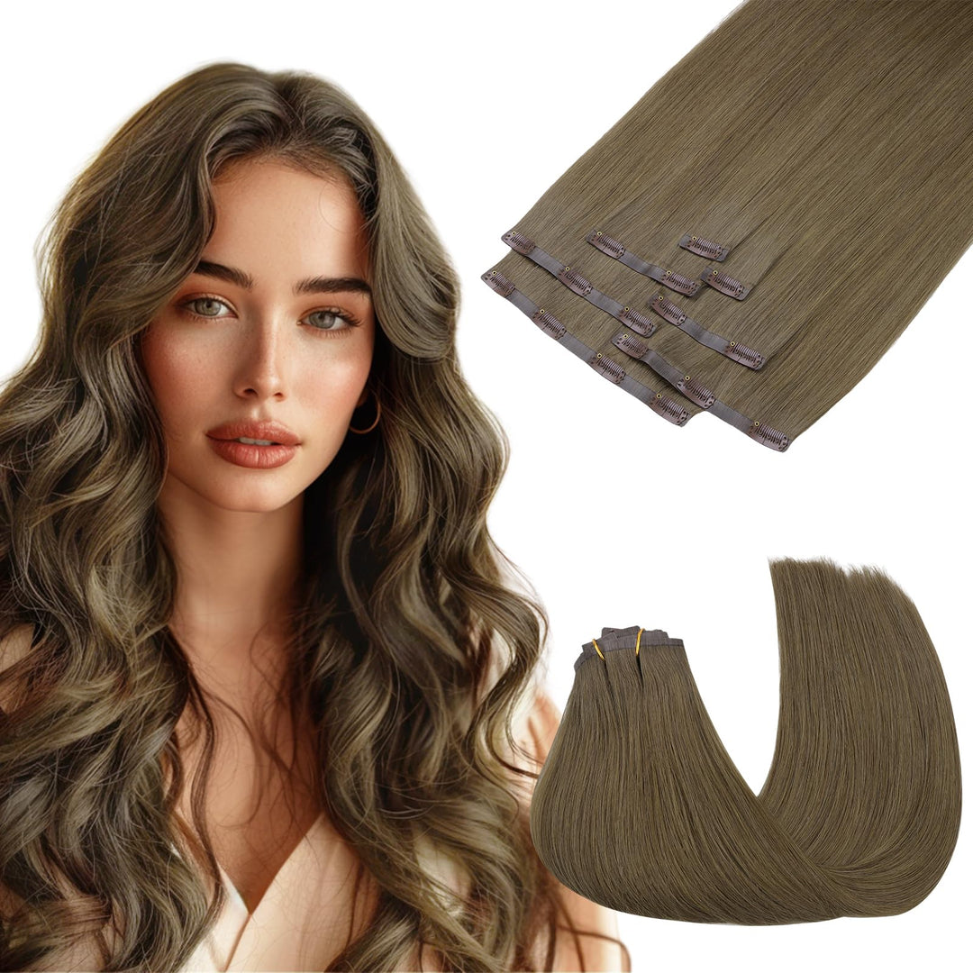 Maxita Clip In Hair Extensions Real Human Hair,130G 7Pcs Medium Extra Ash Blonde 18 Inch,Remy Clip In Hair Extensions Seamless C