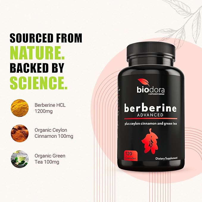 Berberine Advanced Plus with 1200mg Berberine - 100mg Ceylon Cinnamon and 100mg Green Tea Extract - 1400mg Per Dose -120 Capsules - 60 Day Supply - Supports Immune and Cardiovascular