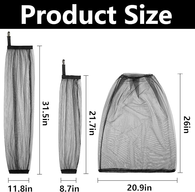 5 Pcs Mosquito Netting Suit-Extra Large Mosquito Head Net Mesh,Arm and Leg Sleeves-Mosquito Protection Suit for Men Women Camping Hiking Fishing