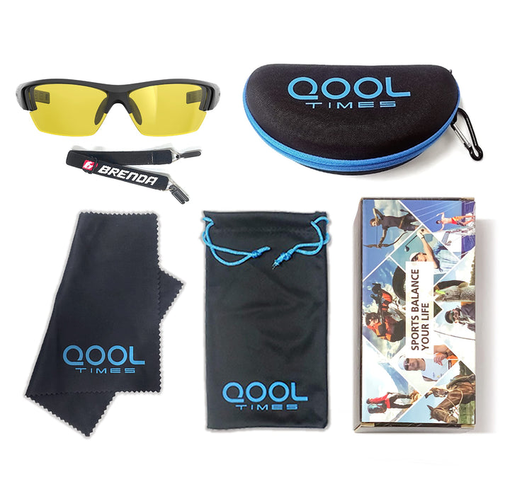 QOOL TIMES Living out your J13 Polarized Night driving yellow glasses for men Women, UV400 Running Cycling Full Pack Case Pouch and Strap
