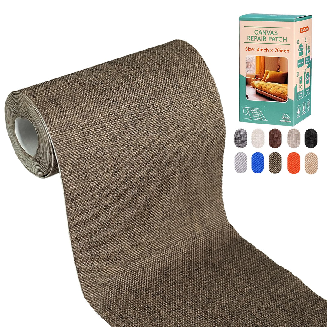 Autrends Canvas Repair Tape,Fabric Repair Patch,4×70 Inches,Outdoor Gear Patch, Waterproof,Self-Adhesive for Repairing Boat Covers,Tents,Sofas,Patio Umbrellas,Lounge Chairs,Awnings Brown