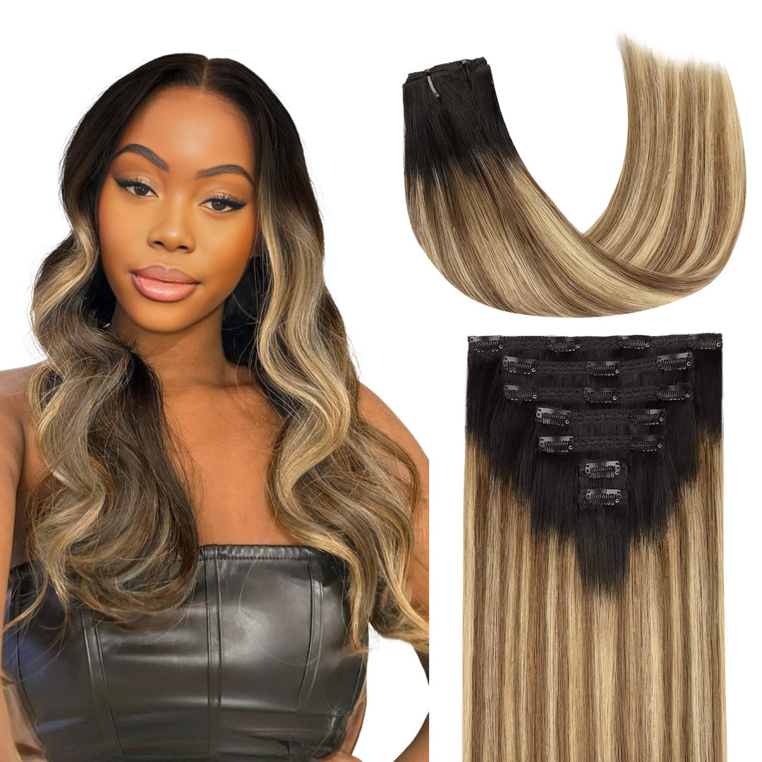 Lashey Clip Ins Hair Extensions Real Human Hair 20 Inch Long Straight 120G 7Pcs Balayage Ash Brown To Honey Blonde With Brown Ro