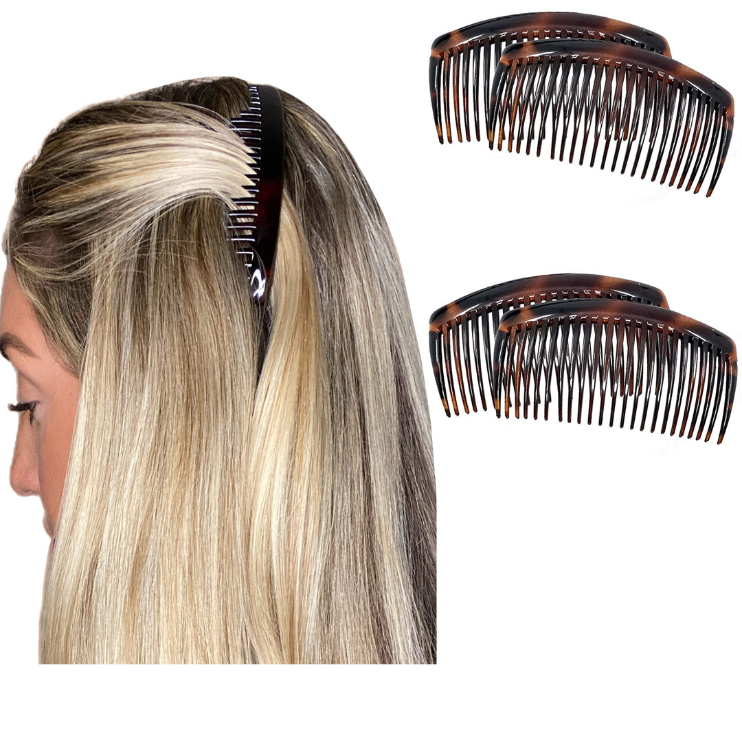 Camila Paris French Side Combs Large 4 Piece Curved Tortoise Shell French Twist Hair Combs Decorative, Strong Hold Hair Clips Fo