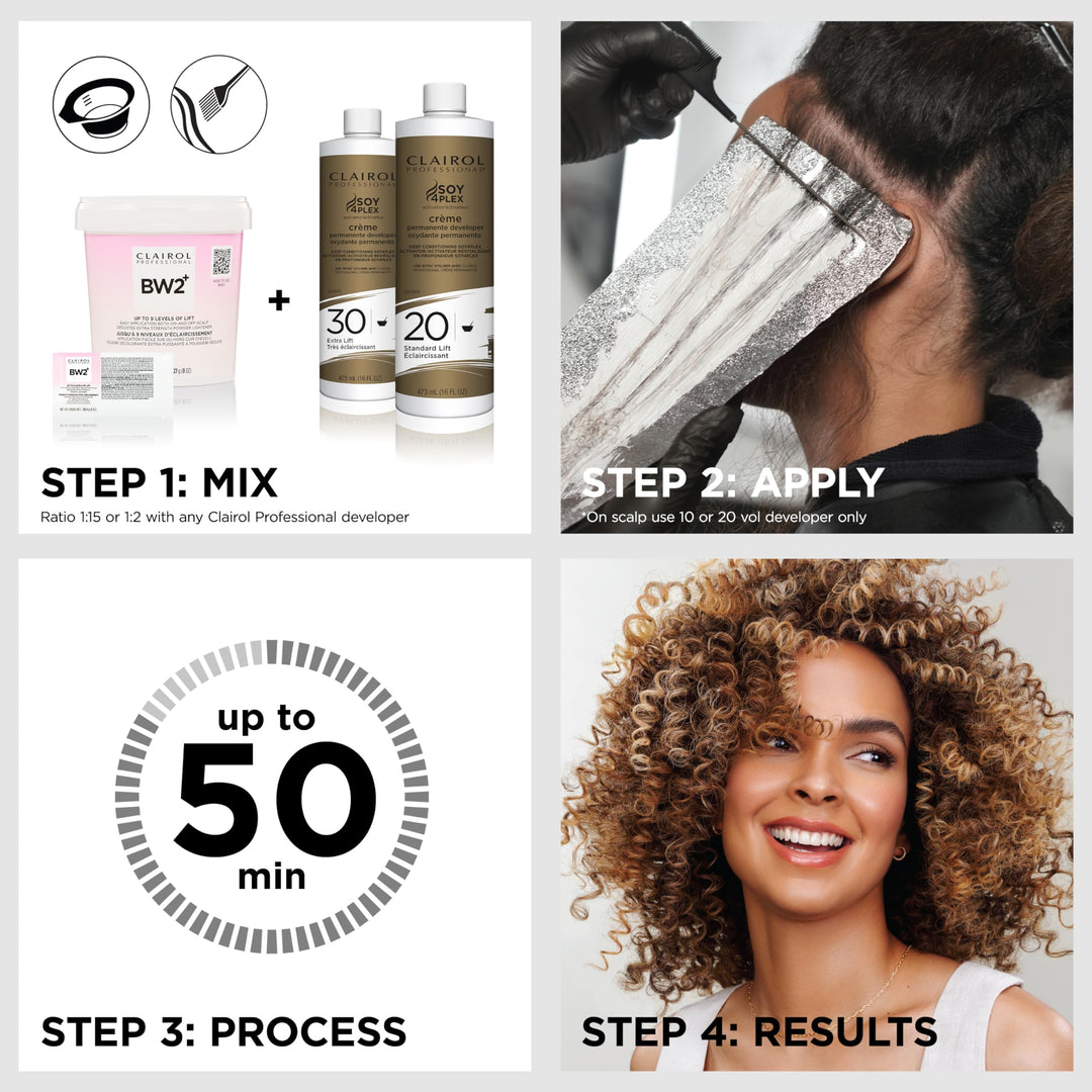 Clairol Professional BW2+ Dedusted Extra Strength Powder Lightener for Hair Highlights, 1 oz.