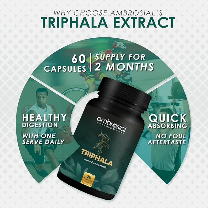 AMBROSIAL Triphala 500 Mg Organic Triphala Capsules Pack of 2-120 Capsules