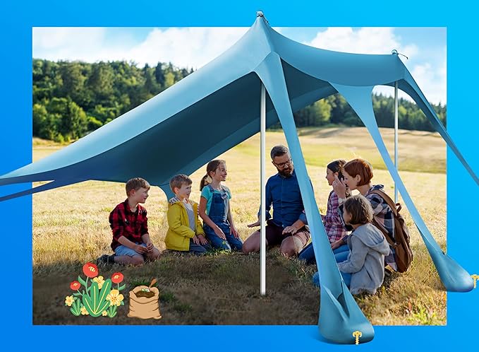 Beach Tent, Camping Sun Shelter UPF50+ with 6 Sandbags, 2 Sand Shovel, 4 Stability Poles, Outdoor Pop UP Beach Canopy for Camping Trips, Fishing, Backyard Fun, Picnics-Navy Blue