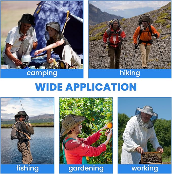 2 Pack GuoluvSoo Mosquito Head Nets with Drawstring, Premium Bug Net for Head, Universal Fit for Hats, Breathable Mosquito Net Hat, Ideal for Outdoor Adventures: Hiking, Camping, Fishing, Gardening