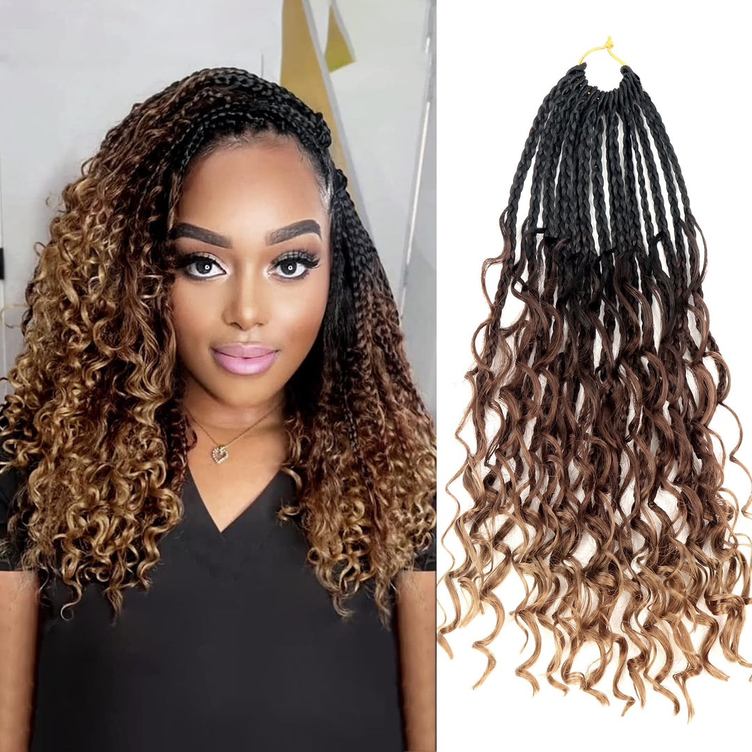 Goddess Box Braids Crochet Hair With Curly Ends 14 Inch Bohomian Box Braids Crochet Braids 1 Packs 3X Crochet Braids Synthetic B
