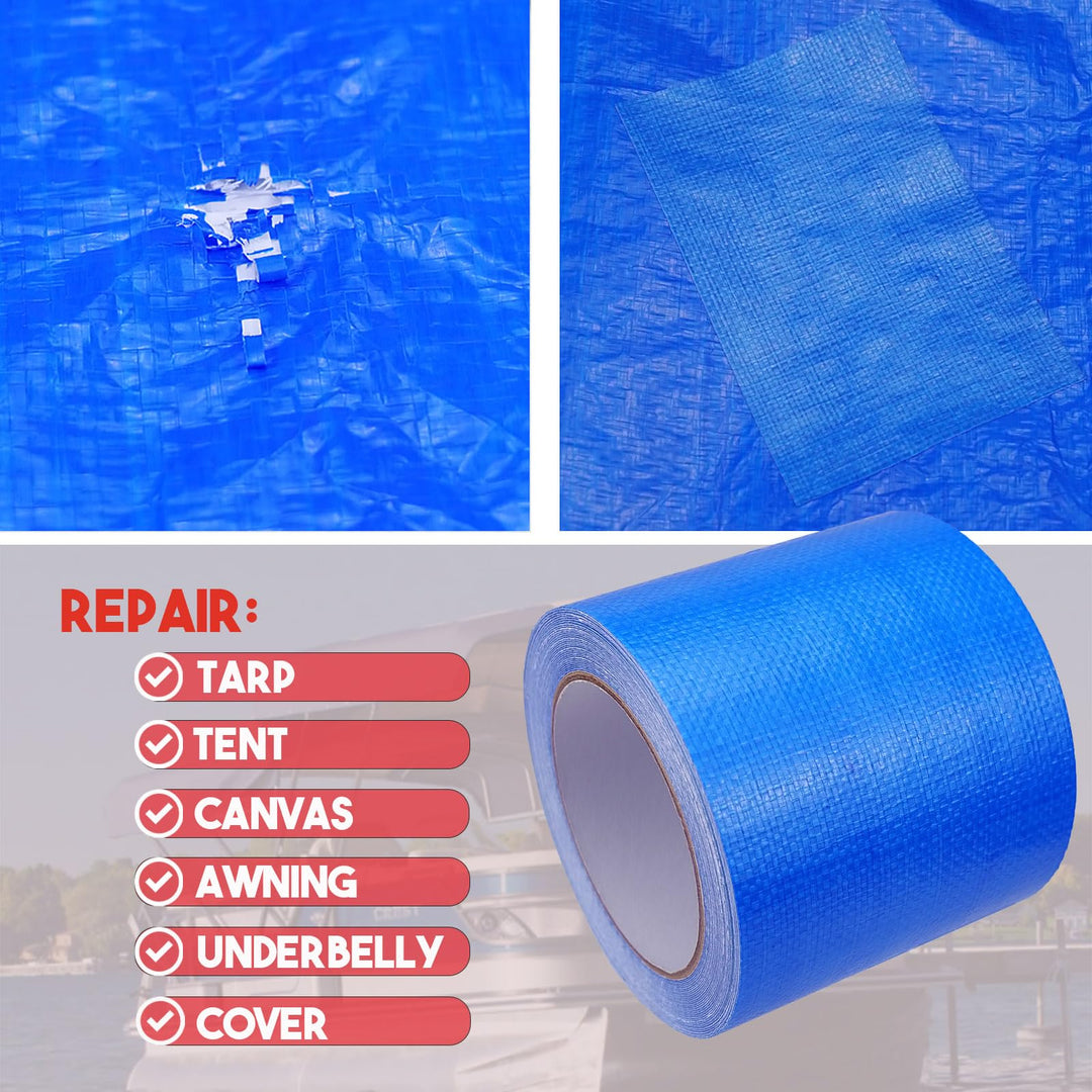 Autrends Tent Repair Tape, 4'' x 32FT Repair Tape for Tarp, RV Awning, Underbelly, Canvas, Bimini Tops, Fabric Repair for Tarp, Boat Cover Repair Tape, Tear Repair Patch Kit, Waterproof