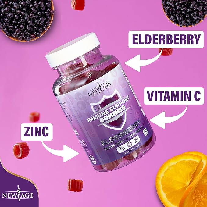 NEW AGE Immune System Support Gummies - Sambucus Black Elderberry Gummies with Vitamin C and Zinc (Immune Support 120 Gummies)