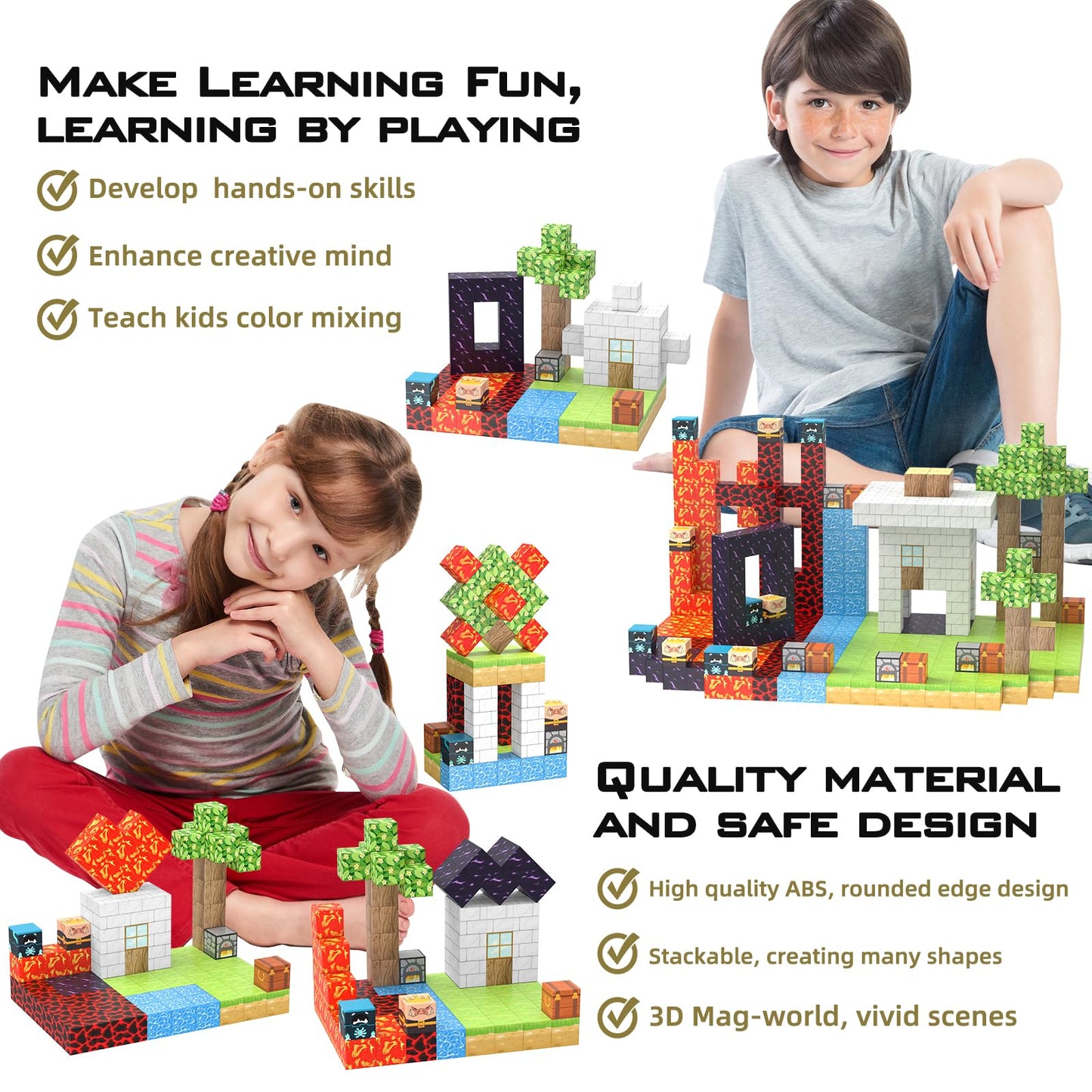 100PCS Magnetic Building Blocks [Upgrade 1 Inch/2.5cm] Building Block Toys for Kids Ages 3+, STEM Montessori Sensory Toys for Toddlers, Christmas Birthday Gift for Kids Ages 4 5 6 7 8 9