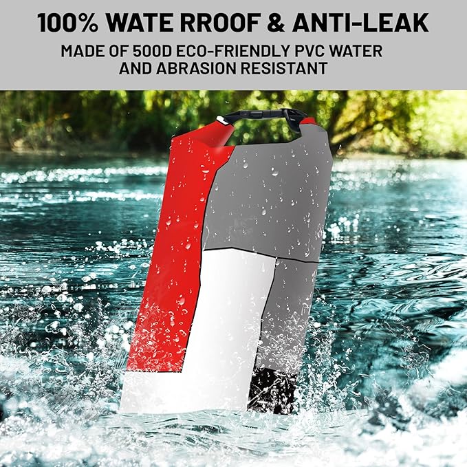 Waterproof Dry Bag Backpack, 5L/10L/20L, Red and Black Geometric, Floating, Lightweight, IPX8 Certified Waterproof Phone Case Included