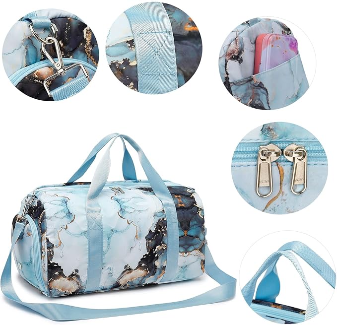 Duffle Bag for Gym Sports Women Girls Workout Travel Bag Weekender with Shoe Compartment and Wet Pocket