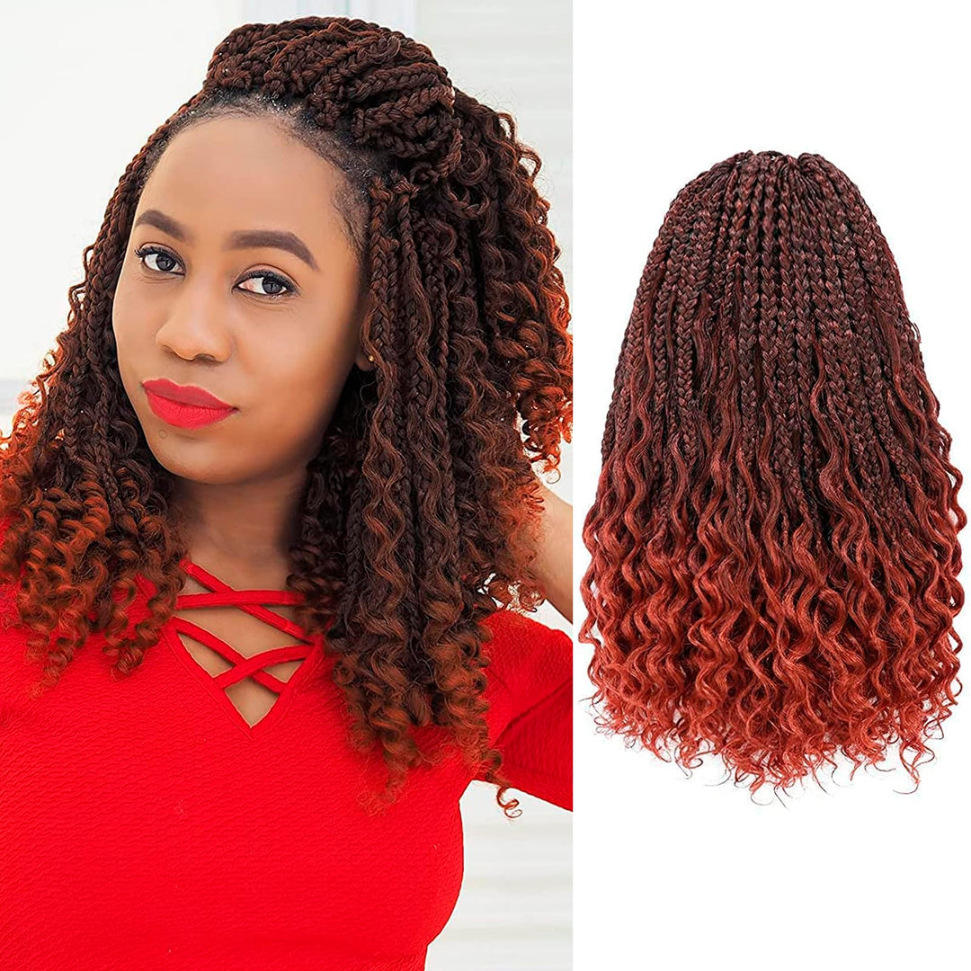 Toyotress Boho Box Braids Crochet Hair - 16 Inch 8 Packs Ombre Orange Box Braids Crochet Hair Curly End Crochet Braids, Shouler