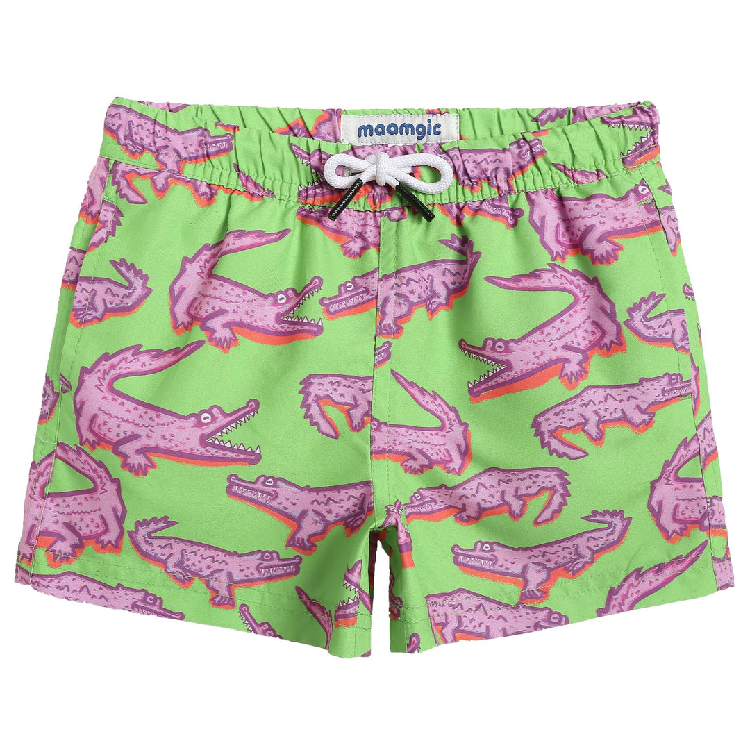 maamgic Boys Swim Trunks Toddler Swim Shorts Little Boys Bathing Suit Swimsuit Toddler Boy Swimwear Little Crocodile Green 2T,Little Crocodile Green,2 T