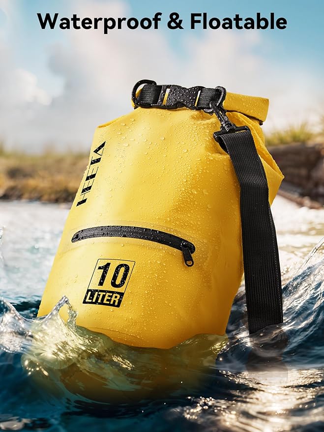 HEETA Waterproof Dry Bag with Phone Case Bundled with Upgraded Dry Bag with Zippered Pocket for Women & Men, Roll Top Lightweight Dry Storage Bag Backpack for Kayaking, Boating, Camping (Yellow 5L)