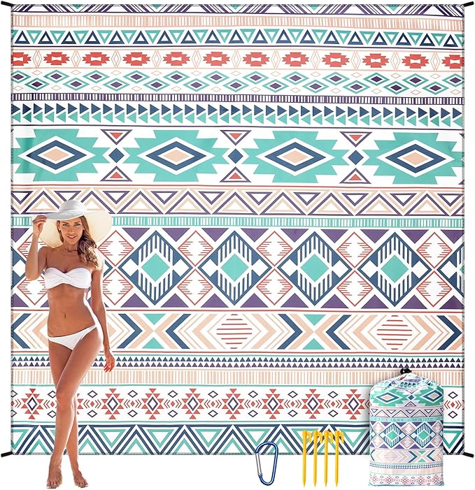 AISPARKY Beach Blanket Waterproof Sandproof, Oversized Large Beach Mat 79" X 83"/120"x108" for 1-8 Adults, Quick Drying&Compact&Lightweight, Picnic Mat Vacation Essentials for Beach Camping Travel