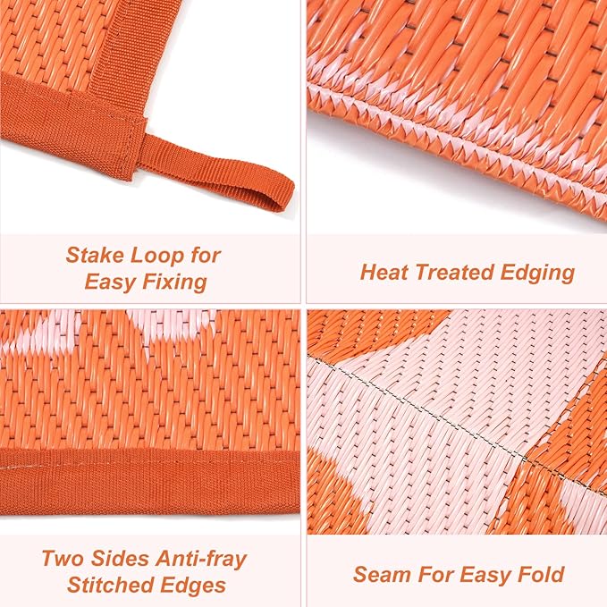 Anidaroel 8x10 Outdoor Rug for Patios Clearance, Waterproof Camping Rug for Outside RV, Reversible Plastic Straw Outside Rugs, Large Outdoor Area Rug for Garden, Camper, Pool Deck(Orange,8’x10’)