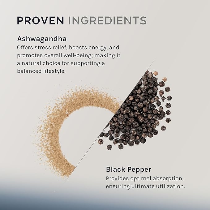 Ashwagandha for Mental Clarity and Well-Being, 60 Capsules (30-Day Supply), Adaptogenic Herbal Supplement with 1300 MG Ashwagandha