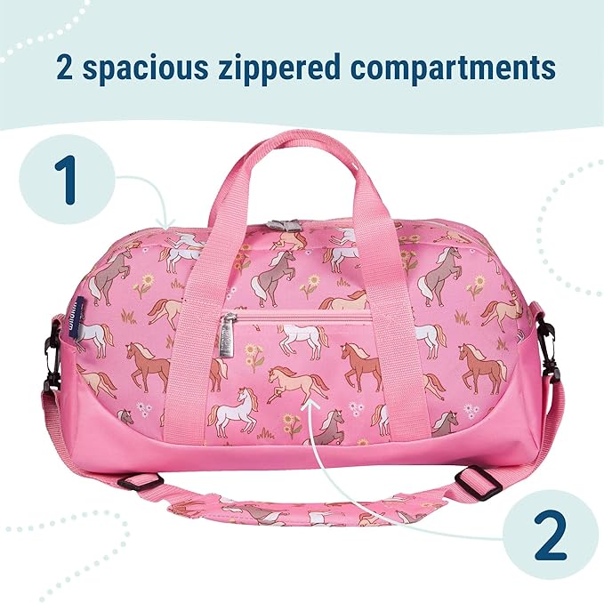 Wildkin Kids Overnighter Duffel Bag – Carry-On Size, Ideal for School & Sleepovers – Wild Horses