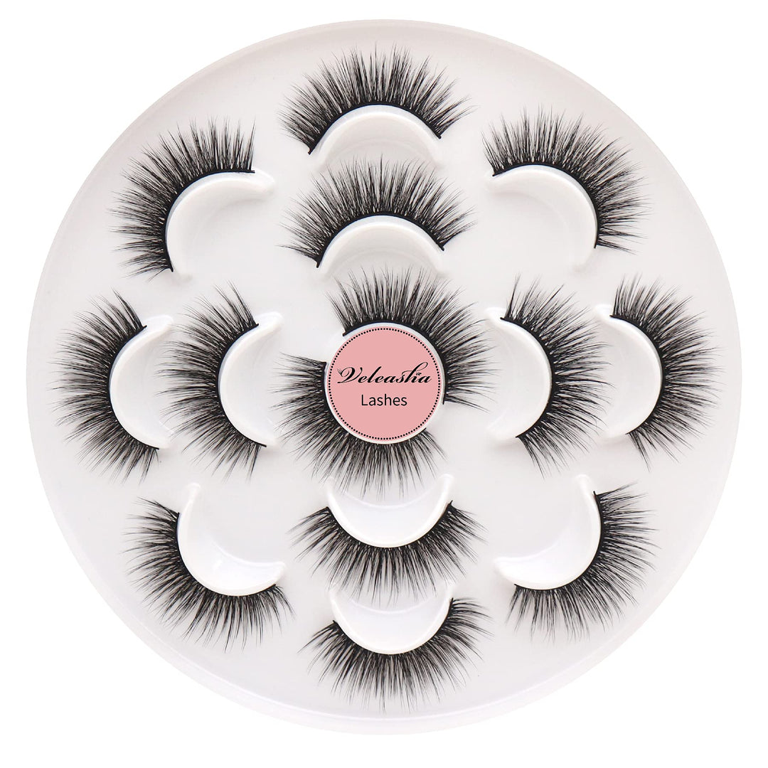 Veleasha 5D Faux Mink Lashes Handmade Luxurious Volume Fluffy Natural False Eyelashes 7 Pairs (Pretty)