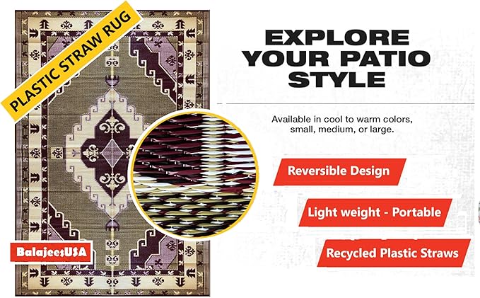 BalajeesUSA Outdoor Patio Rugs Clearance 6'x9' (183 cm x 274 cm) Red, Black, Lt Yellow, white 20171