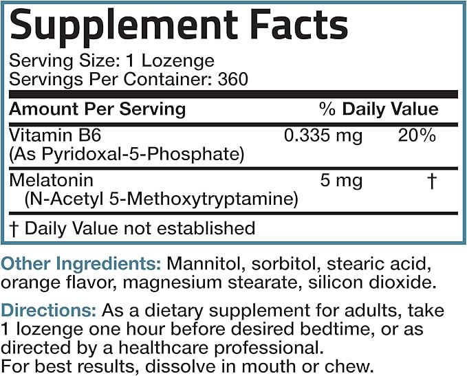 Bronson Melatonin 5mg Fast Dissolve Orange Flavor Tablets with Vitamin B6 - Promotes Relaxation, 360 Vegetarian Chewable Lozenges