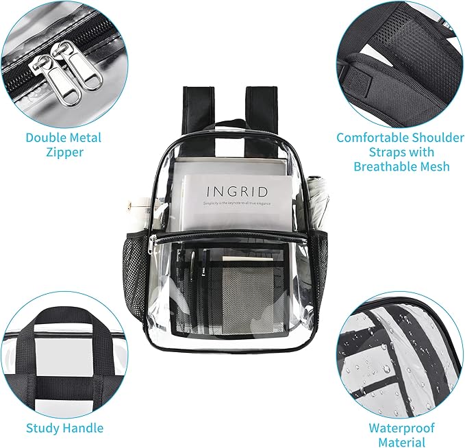 USPECLARE Clear Backpack for Stadium Approved 12×6×12, Water proof Clear Bag for Stadium Events and Concert Work Sport Event
