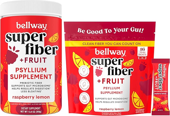 Bellway Super Fiber Powder + Fruit, Raspberry Lemon Super Fiber Packets + Fruit, Raspberry Lemon