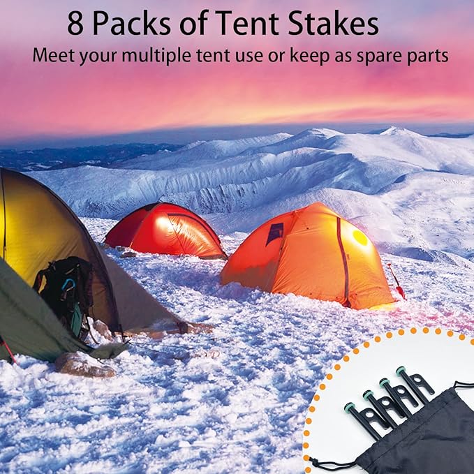 Tent Stakes, 8Pcs 10in Heavy Duty Forged Steel Tent Stakes +Storage Pouch, Metal Tent Stakes, Metal Stakes for Tent Used on Rocks, Grassland, Dessert, Stormy Weather（8Pcs 10in Tent Stakes）