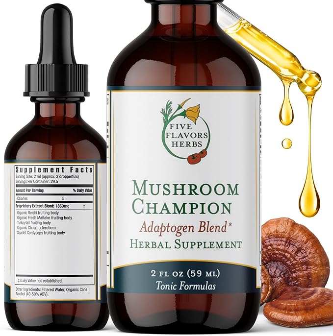 Mushroom Champion Tincture - Metabolic Support, Immune Support, Respiratory Support, Adaptogen Blend, Tonic Formula, Reishi, Maitake, Herbal Supplement - 2 Fl Oz