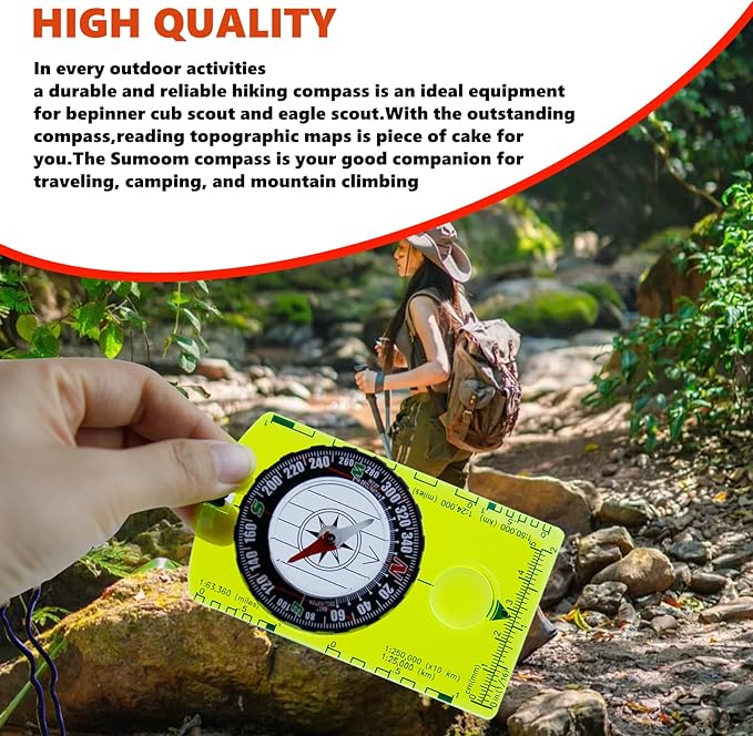 2 Pieces Orienteering Compass, Superior Hiking Survival Compass for Kids, Hiking Backpacking Compass Scouts Navigation Compass Waterproof Map Reading Compass for Outdoor Camping