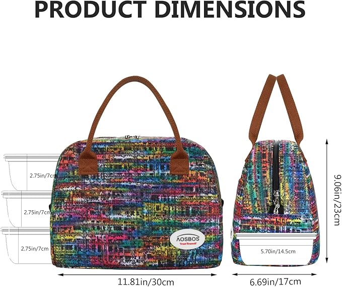 Aosbos Lunch Box for Women Lunch Bags for Adult Insulated Lunch Cooler Bag - Thermal Tote Boxes Reusable Meal Prep Containers, Colorful