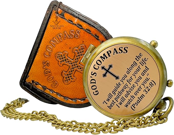 Bible Verse Brass Compass – “I Will Guide You and Watch Over You” (Psalm 32:8) | Christian Gift for Boys, Girls, Teens, Adults | Faith Keepsake for Graduation, Baptism, Confirmation, Prayer Gift