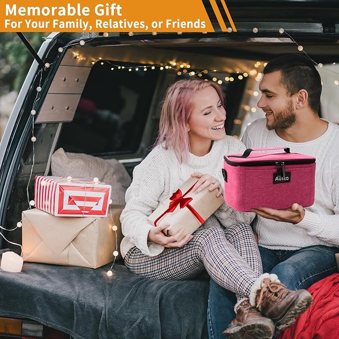 Aotto Portable Electric Lunch Box Food Heater, 12V/24V/110V 3-in-1 Car Food Warmer Heated Lunch Box for Adults, Cook, Reheat & Keep Meals Warm for Car, Truck, Travel, Work, Home - Pink