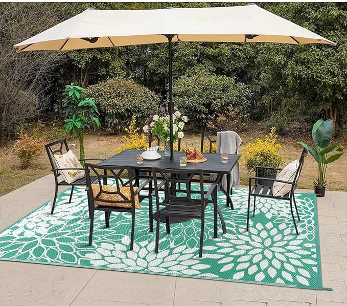 Anidaroel Outdoor Rugs 8x10ft for Patios Clearance Waterproof, Reversible Tropical Plastic Straw Camping Mat Outside Rug, Large Outdoor Area Rug for RV, Porch, Deck, Balcony, Picnic(8'x10')