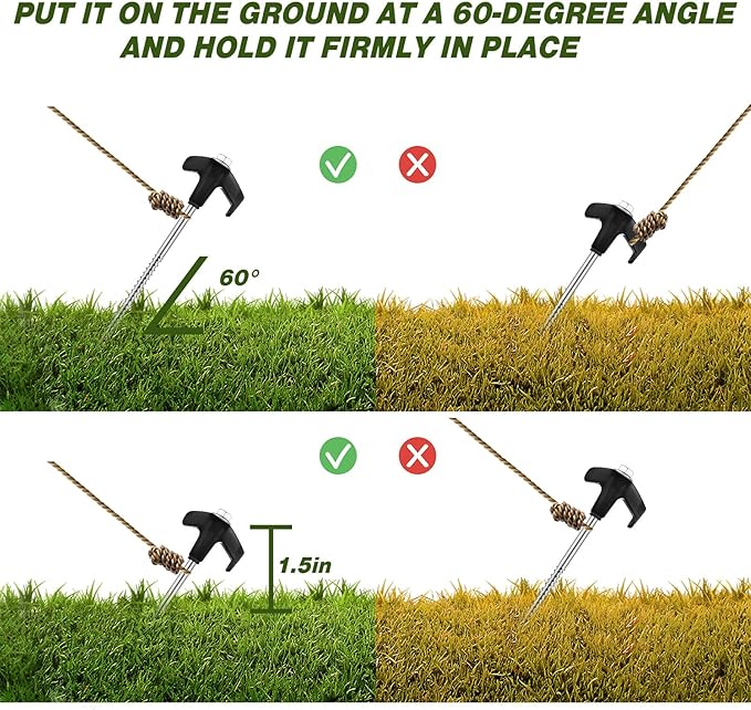 Hicarer 20 Pcs 8'' Screw in Tent Stakes Heavy Duty Ground Anchors Screw in Tent Pegs Ground Stakes Tent Spikes Metal Tent Spikes with Hex Head Driver for Camping Garden Canopies (Black)